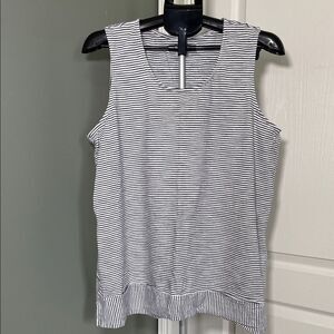 Lands' End Black and White Striped Tank Top